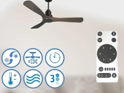 Ventilateur de plafond Réversible Thermostat Wifi Moteur à courant continu Toits en pente Télécommande Hypersilence Mémoire Shopi