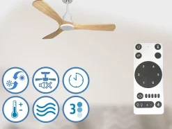 Ventilateur de plafond Réversible Thermostat Wifi Moteur à courant continu Toits en pente Télécommande Hypersilence Mémoire