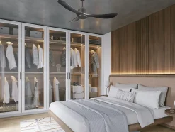 Ventilateur de plafond Réversible Thermostat Wifi Moteur à courant continu Toits en pente Télécommande Hypersilence Mémoire