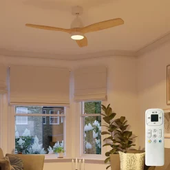 Ventilateur de plafond Szilard LED intégrée IP20 2200lm L.132xH.38,2cm bois et blanc GoodHome