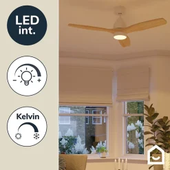 Ventilateur de plafond Szilard LED intégrée IP20 2200lm L.132xH.38,2cm bois et blanc GoodHome