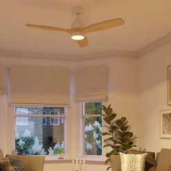 Ventilateur de plafond Szilard LED intégrée IP20 2200lm L.132xH.38,2cm bois et blanc GoodHome