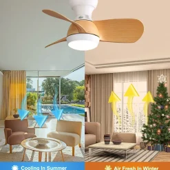 Ventilateur mini 58 cm LED 3 couleurs dimmable, 3 pales ABS, telecommande, moteur DC