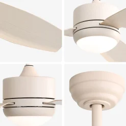 Ventilateur plafond 117 cm avec lumière LED, 3 pales ABS, moteur DC 6 vitesses télécommande