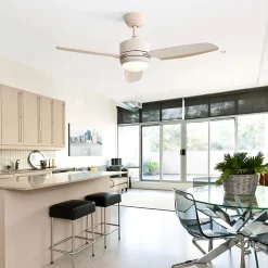 Ventilateur plafond 117 cm avec lumière LED, 3 pales ABS, moteur DC 6 vitesses télécommande