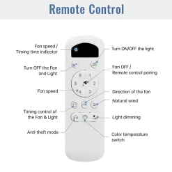 Ventilateur plafond 107 cm avec LED 22W, télécommande, 5 pales ABS, idéal chambre salon bureau