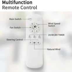 Ventilateur plafond 132 cm bois massif, 3 pales, moteur DC réversible, télécommande, sans lumière