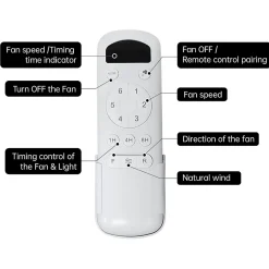 Ventilateur plafond 132 cm bois naturel, moteur DC réversible, télécommande, silencieux