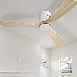 Ventilateur plafond 132 cm bois naturel, moteur DC réversible, télécommande, silencieux