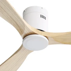 Ventilateur plafond 132 cm bois naturel, moteur DC réversible, télécommande, silencieux