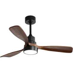 Ventilateur plafond 122 cm bois, 3 pales solides, moteur DC réversible, télécommande