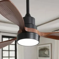 Ventilateur plafond 122 cm bois, 3 pales solides, moteur DC réversible, télécommande