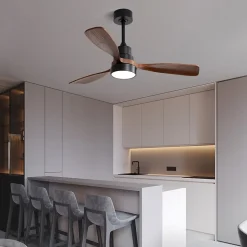 Ventilateur plafond 122 cm bois, 3 pales solides, moteur DC réversible, télécommande