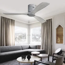 Ventilateur plafond 132 cm bois sculpté, moteur DC réversible, télécommande, sans lumière