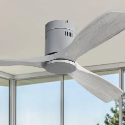 Ventilateur plafond 132 cm bois sculpté, moteur DC réversible, télécommande, sans lumière