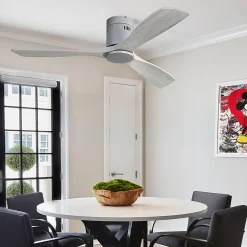 Ventilateur plafond 132 cm bois sculpté, moteur DC réversible, télécommande, sans lumière