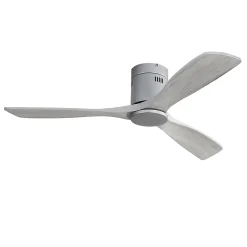 Ventilateur plafond 132 cm bois sculpté, moteur DC réversible, télécommande, sans lumière