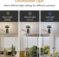 Ventilateur plafond 52 pouces, 3 pales ABS, moteur DC 6 vitesses, télécommande, silencieux