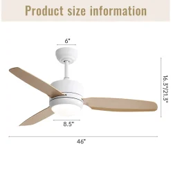 Ventilateur plafond 46 pouces, 3 pales ABS, moteur DC 6 vitesses, télécommande chambre