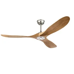 Ventilateur Plafond DC Reversible Silencieux Noir/Bois naturel Avec Lumière, Telecommande 152.4 cm - EXQUIO