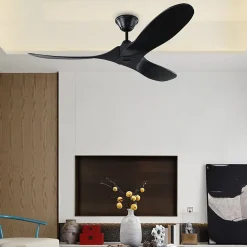 Ventilateur Plafond DC Reversible Silencieux Noir et Bois Sans Lumière, Telecommande 108 cm - EXQUIO