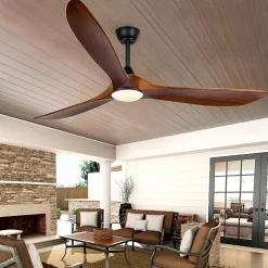 Ventilateur Plafond DC Réversible Noir en Bois avec Lumière, Télécommande - EXQUIO, 108 cm