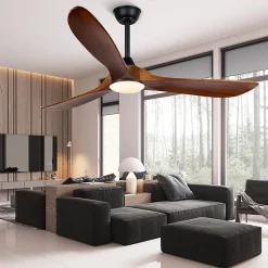 Ventilateur Plafond DC Réversible Noir en Bois avec Lumière, Télécommande - EXQUIO, 108 cm