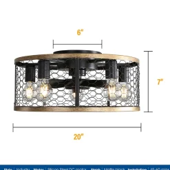 Ventilateur plafond industriel 20 pouces, 7 pales ABS, moteur DC réversible, télécommande