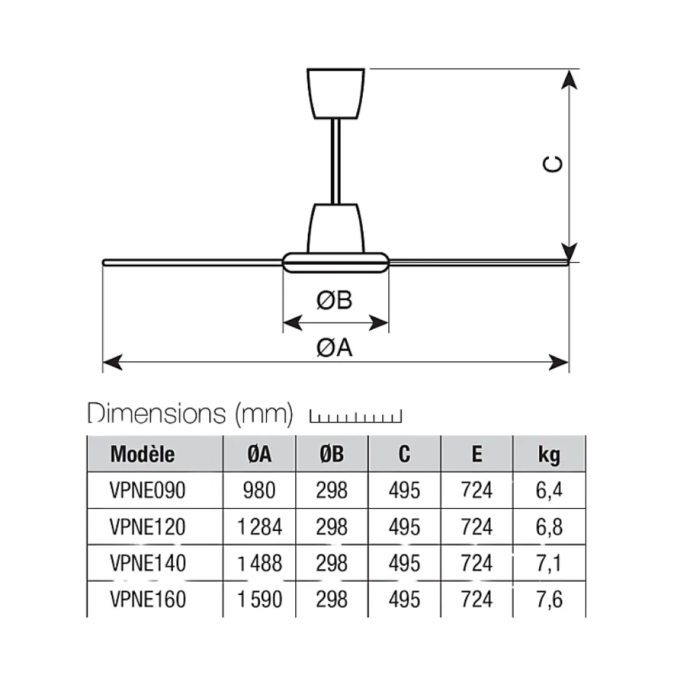 Ventilateur plafonnier d'intérieur blanc 90 cm - VORTICE - VPNE090