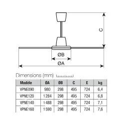 Ventilateur plafonnier d'intérieur blanc 120 cm - VORTICE - VPNE120