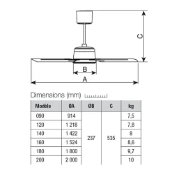 Ventilateur plafonnier d'intérieur à pâles modulaires blanc 180 cm - VORTICE - VPNECO180