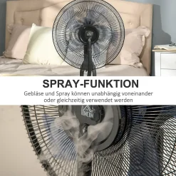 Ventilateur sur pied 120 cm avec brumisateur 2,8L, angle réglable, nébuliseur métal