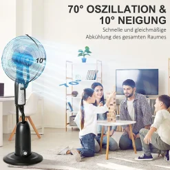 Ventilateur sur pied 120 cm avec brumisateur 2,8L, angle réglable, nébuliseur métal