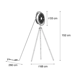 Ventilateur sur pied trépied noir avec LED 3 niveaux de luminosité réglable - Marleen