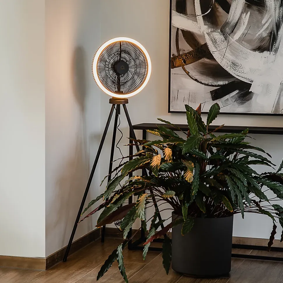 Ventilateur sur pied trépied noir avec LED à intensité variable 3 niveaux - Meric