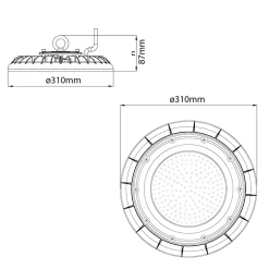 WELLS : Highbay LED 150W, DOB, 15.000 lumens en aluminium. Noir