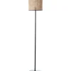 WILEY Lampadaire droit 1L bois clair/noir E27 D.30cm 60W - métal/rotin - ampoule non incluse
