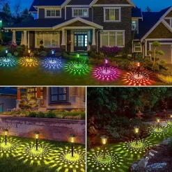 8x Lampes Solaires Extérieures LED, Lumière Blanche Chaude & Multicolore, Étanches pour Jardin, Pelouse, Allée, Terrasse