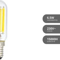 Xanlite - Ampoule à filament LED T26, culot E14, conso. 6,5W, Blanc chaud, Spéciale hotte et frigo - RFV806T26