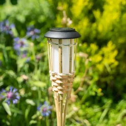 Xanlite - Balise solaire LED IP44 en bambou, effet flambeau, 74 cm, IP44 - SOBABAM