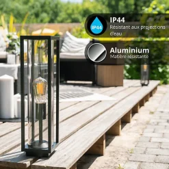 Xanlite - Borne filaire noire fumée contemporain IP44, culot E27, 40W max - LAME40WNMODF