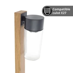 Xanlite - Borne filaire noire et bois IP44, culot E27, 40W max - BOFE40WNW