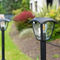 Xanlite - Borne solaire rétro LED IP44, 400 lumens, détecteur de mouvement, avec ampoule, Noir - SO2011R