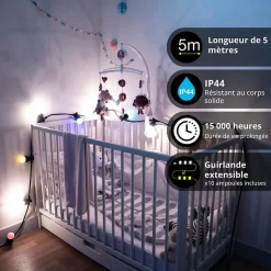 Xanlite - Guirlande Guinguette LED Noire, x10 Ampoules RVB E27 Incluses, 5m Extensible, Conso 12W - GRL5230VBP45RVBJR