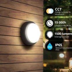 Xanlite - Hublot LED rond noir, 1500 Lumens, CCT, Blanc chaud, Blanc neutre, Blanc froid - HUB850RNIPCCT