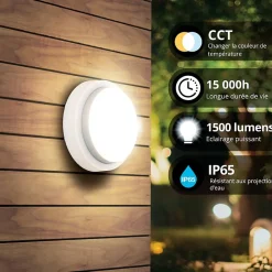 Xanlite - Hublot LED rond blanc, 1500 Lumens, CCT, Blanc chaud, Blanc neutre, Blanc froid - HUB850RBIPCCT