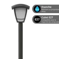 Xanlite - Lampadaire filaire noir 112cm rétro IP44, culot E27, 40W max - LAME40NRET