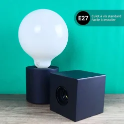 Xanlite - Lampe à poser cylindrique en métal noir , compatible culot E27, IP20, 60W puissance max - XDLAPCYCLOMN