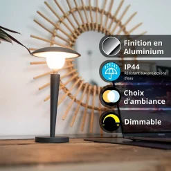 Xanlite - Lampe de table LED IP44, 400 lumens, rechargeable USB, 25cm, CCT & Dimmable, Gris - LP25GRD