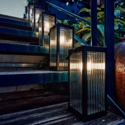 Xanlite - Lanterne Solaire Nomade 26cm IP44 - Verre ciselé & Métal - Noir - SOLARVC